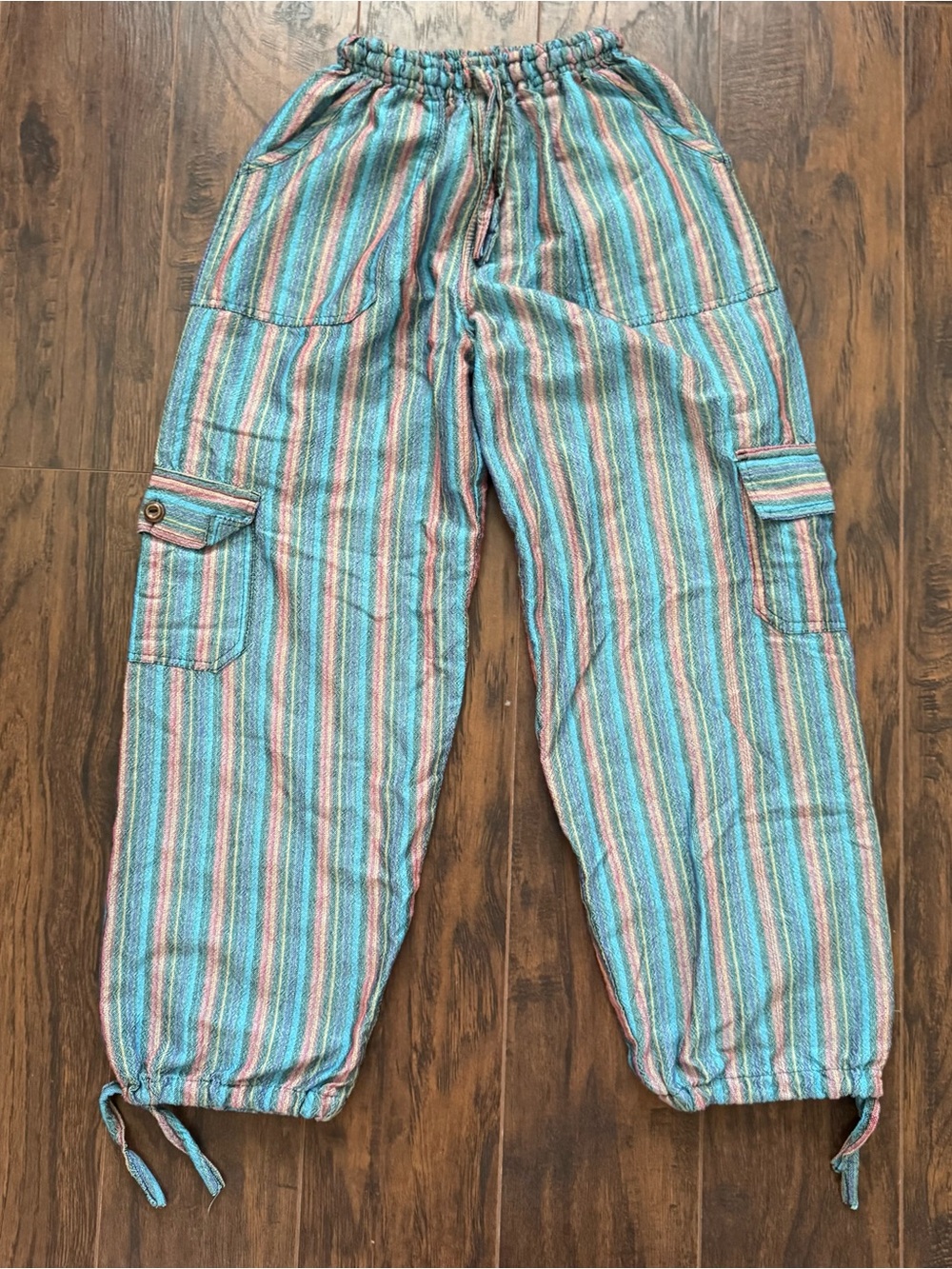 Unisex Blue Striped Small Bohemian Cargo Pants
